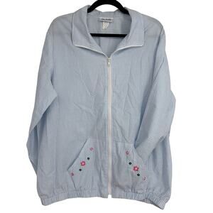 Blair Vintage Women's Blue White Full Zip Floral Embroidered Light Coat Size XL